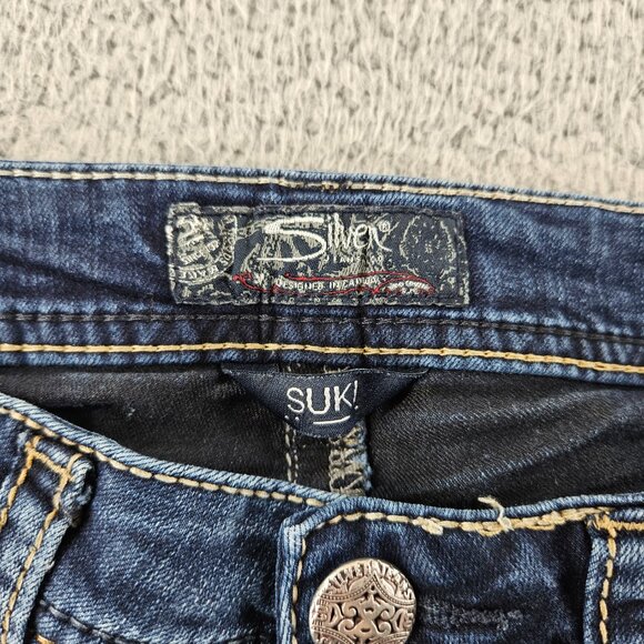 Silver Jeans Womens 26 (28x30) Blue Mod Rise Suki Super Skinny Embroidered - Picture 4 of 16